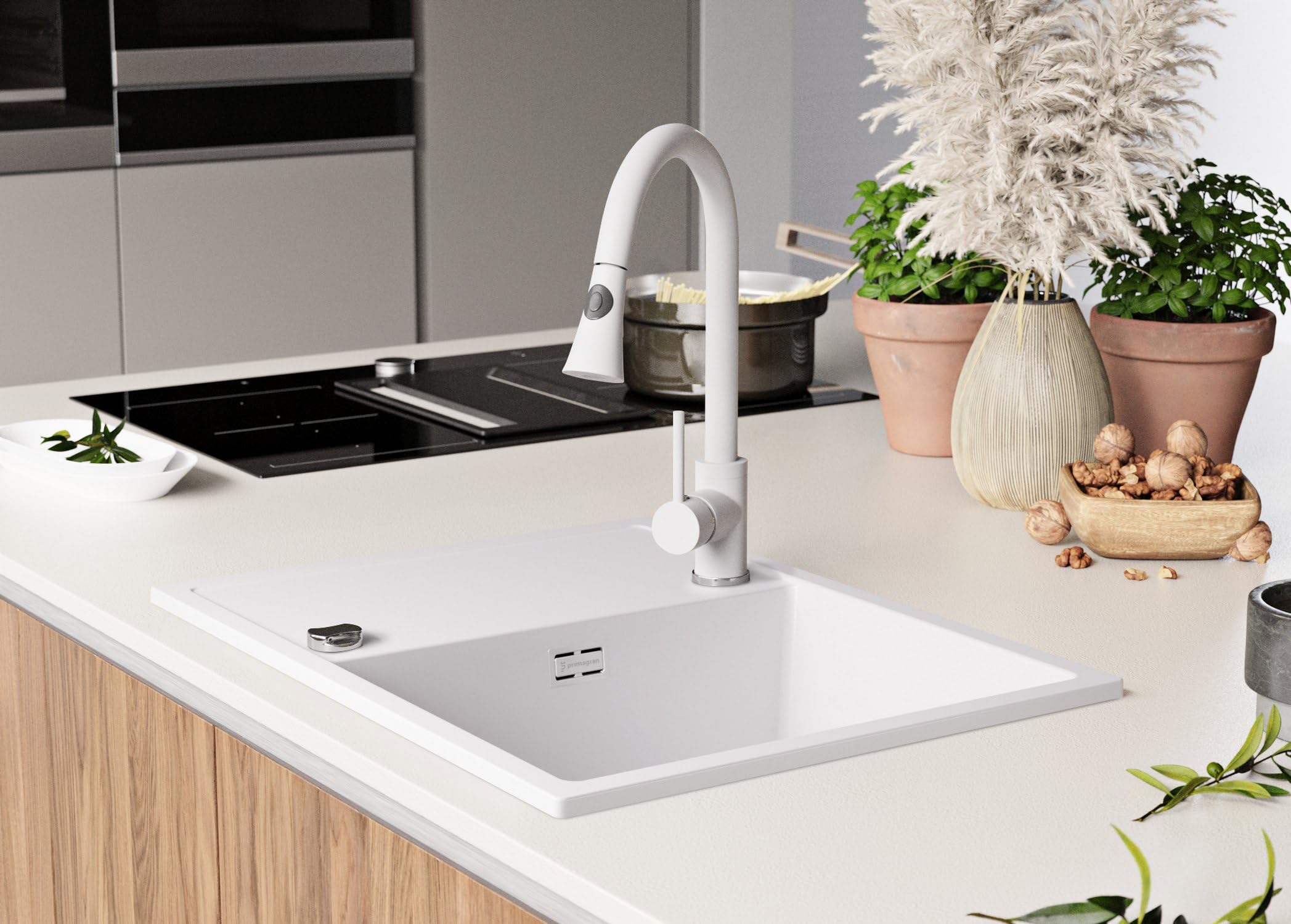 PRIMAGRAN Fregadero Cocina al Mueble 45cm + Kit de desagüe, 62x50cm
