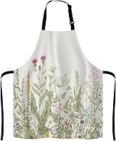 Lefolen Herbs & Wild Flowers Bib Apron - Adjustable Neck Unisex Polyester for Men Women, Waterproof for Cooking BBQ Baking Kitchen