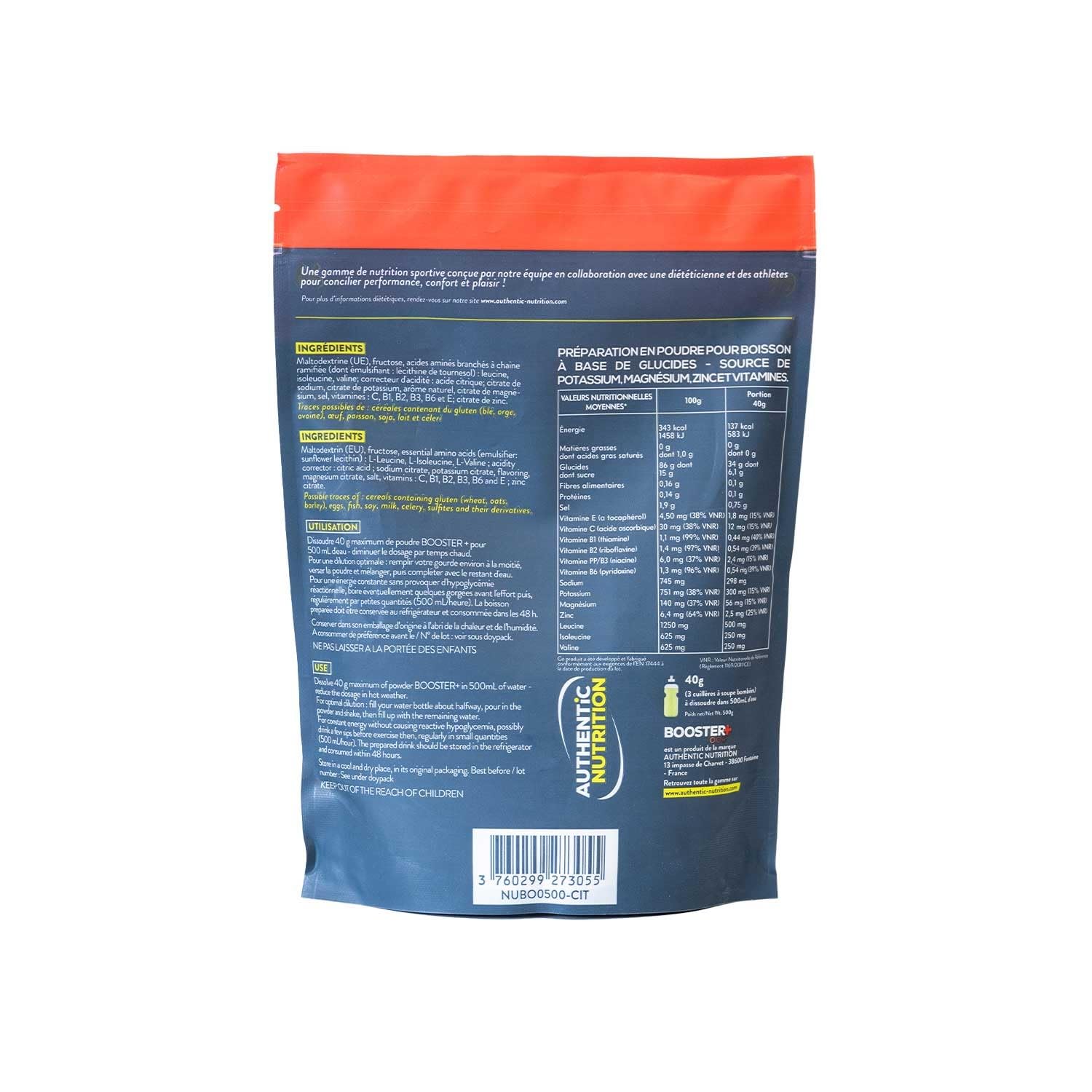 Boisson isotonique de qualité pour efforts longs - 34 g de glucides par portion - Très digeste - Utilisée par les sportifs pro - Fabrication 100% française - Arôme citron/citron vert - Format 500 g