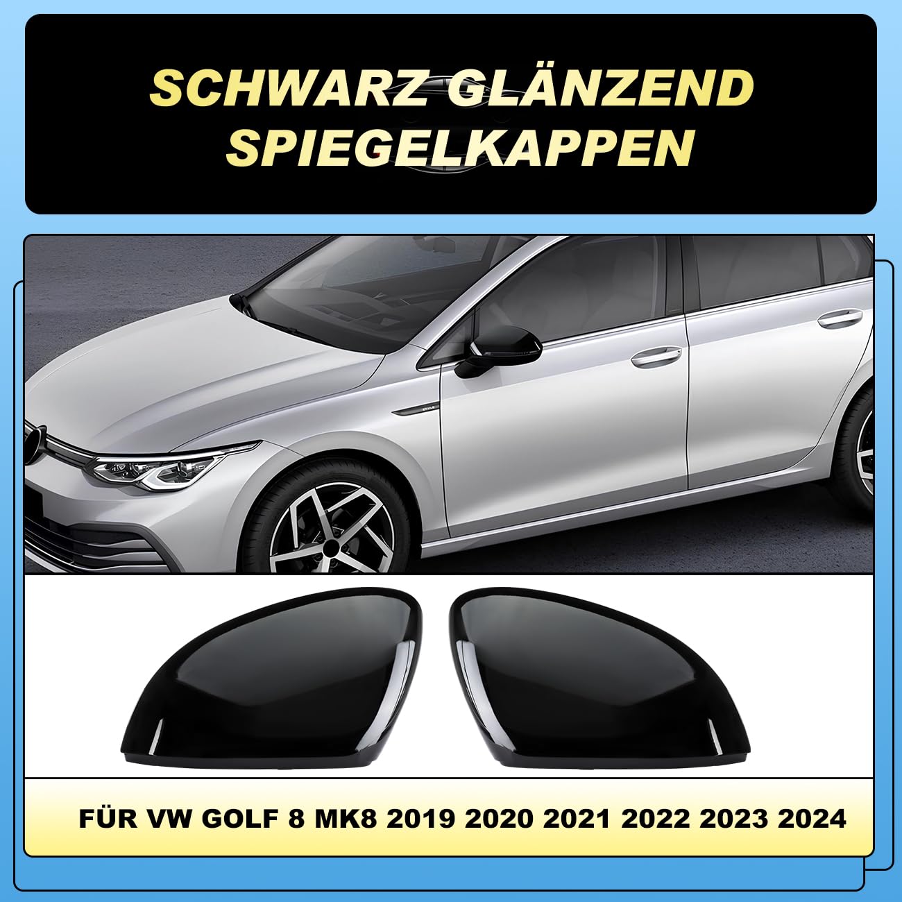 GEARMONSTER Tappi per specchietto retrovisore auto, cover per specchietto retrovisore, ricambio per specchietto laterale, copertura specchietto laterale compatibile con VW Golf 8 MK8 2019-2021, nero