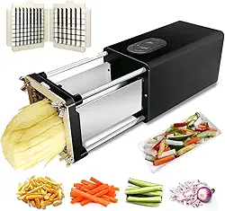 Cortador EléTrico De Batata Frita, Cortador Comercial De Frutas/Legumes, Com LâMina De 1/2'+3/8', AçO InoxidáVel/ArmazéM De Grande Capacidade, Para Batatas, Cebolas, Pepinos, Legumes,Black