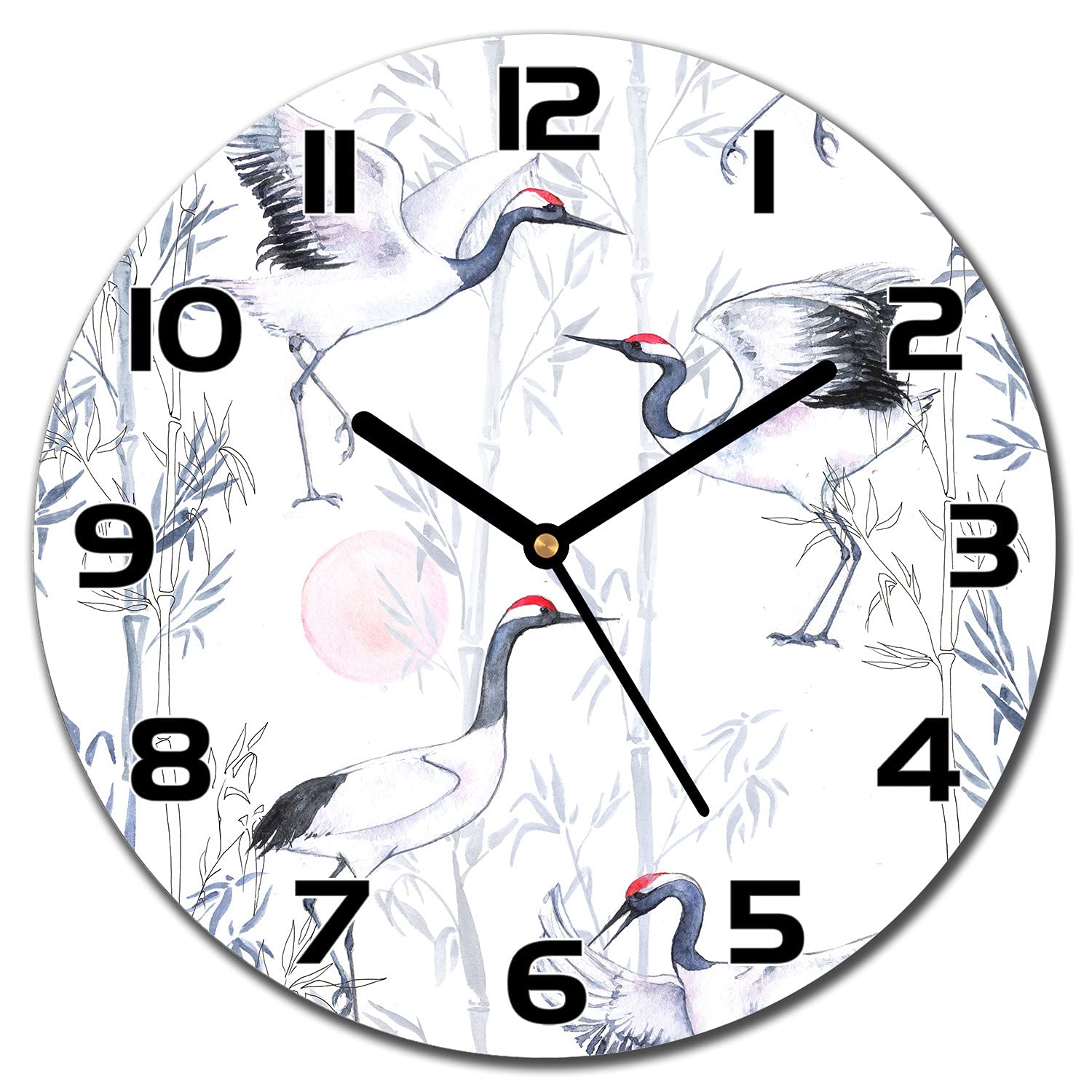 Horloge en verre cuisine salon Coloray avec aiguilles noires et motif animaux