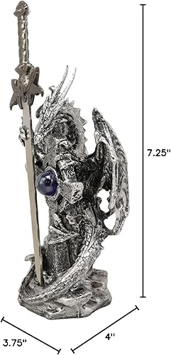 Miniatura 8 de Ebros Gift Legendario Dragón de Plata Guardián de la Cruz Alta Celta Abrecartas Escultura Decoración Hogar y Oficina Escultura Medieval Renacimiento