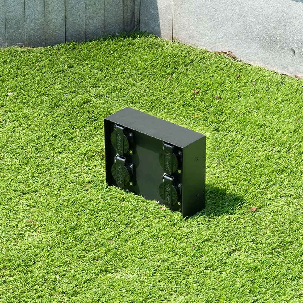 Bakaji Multiprise pour extérieur au sol et au mur, colonne prise électrique jardin, mât colonne 4 prises Shucko étanches IP44 avec porte structure en acier, couleur noir 20 x 7 x 16 cm