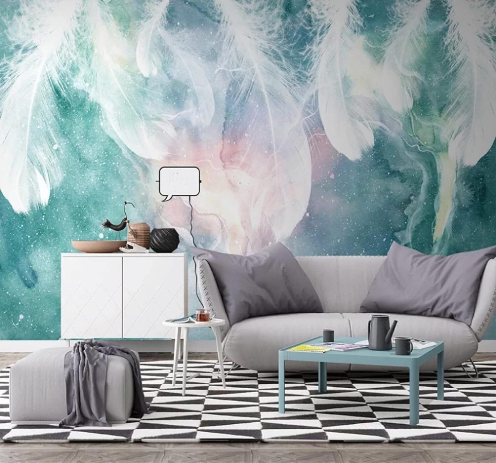 XLMING Abstract Fresh Watercolour Ink Feathers 3D Wallpaper Luxury Silk Study Dining Feature Sofa Grey Bedroom Living Room Tv Decorative Wall-250cm×170cm