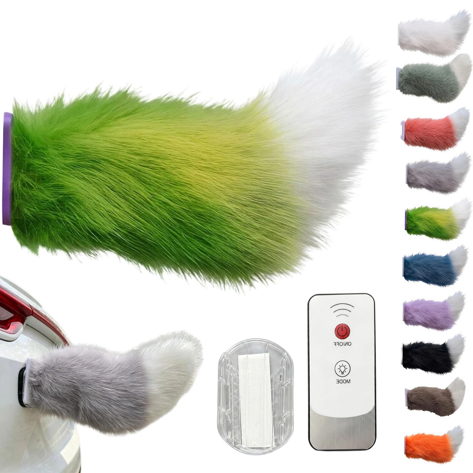 Remote Control Electric Car Tail, Wagging Tail for Car, USB Rechargeable Fluffy Tails Drift for Cars, Remote & Voice Control Moving Plush Tails forBicycle Auto Trunk Motorcycle RV Decor (Green)