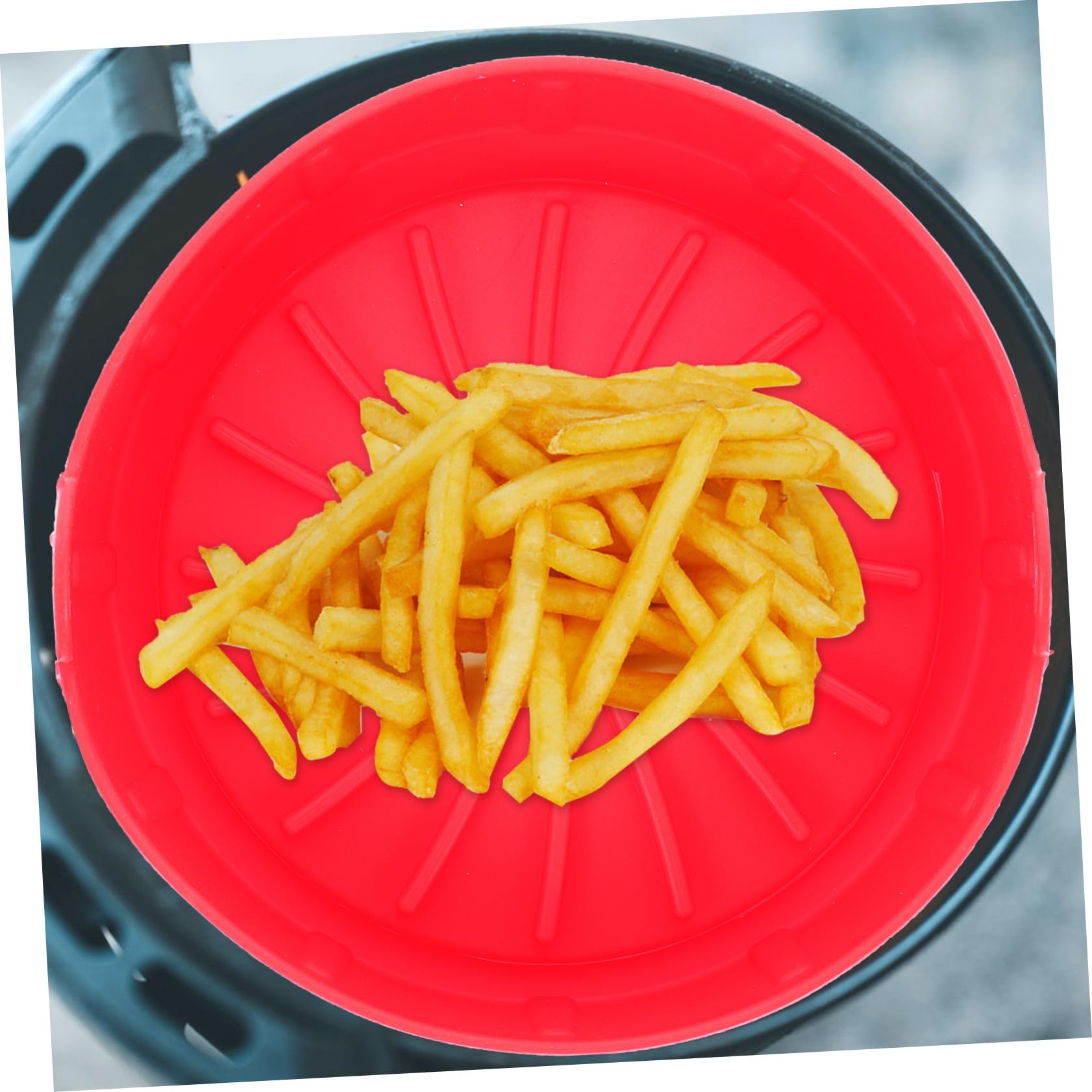 TOYANDONA Silikon Korb Einlage Für Heißluftfritteuse 19cm Rot Wiederverwendbares Backblech Zubehör Für Ofen Hitzebeständig Leicht Zu Reinigen Für Chicken Wings Und Fisch