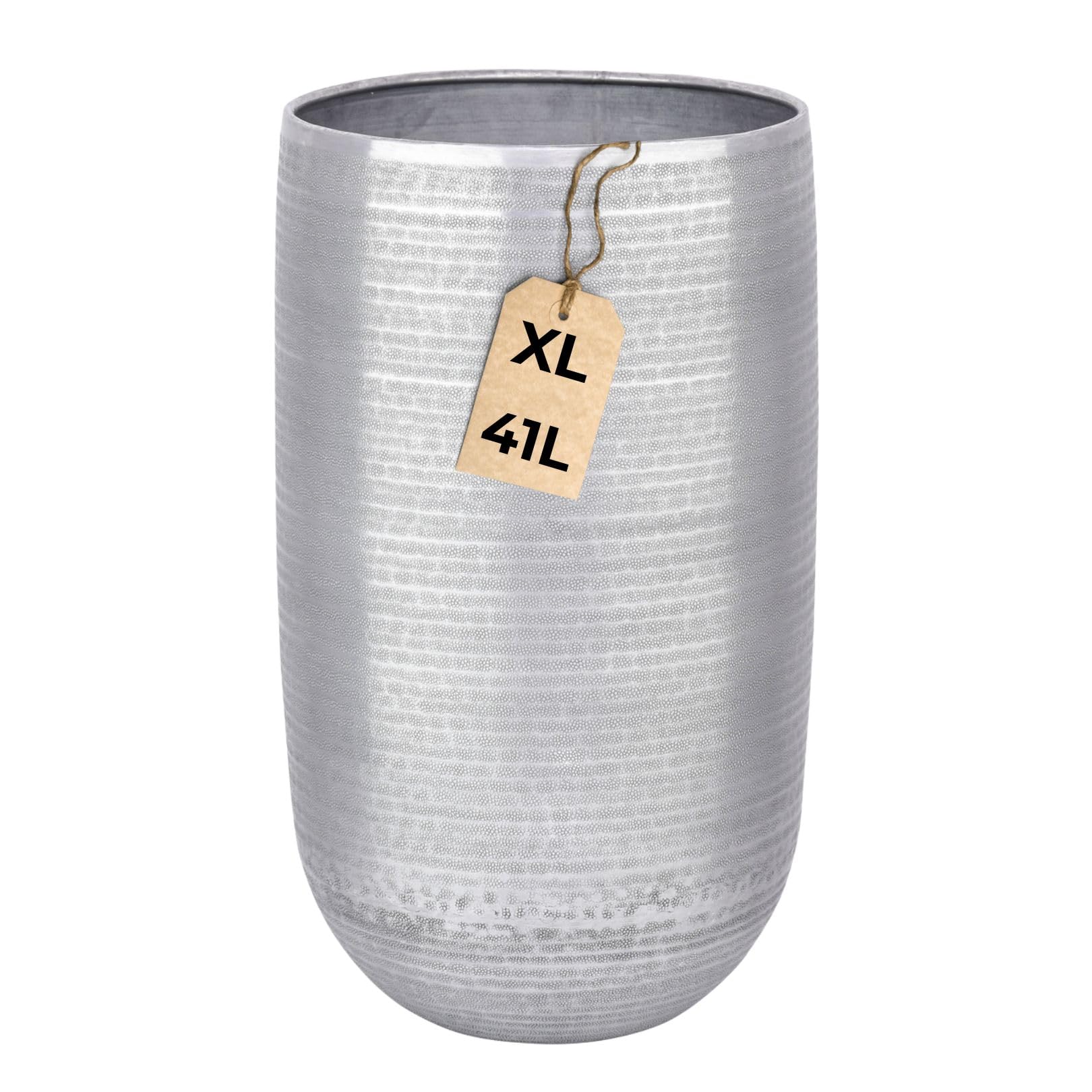 Marrakesch XXL aluminiowa donica na kwiaty, wazon podłogowy, 54 cm, srebrna, matowa | doniczka na rośliny, kolumna na kwiaty, 41 l, duża, okrągła, do użytku na zewnątrz i wewnątrz | doniczka na kwiaty