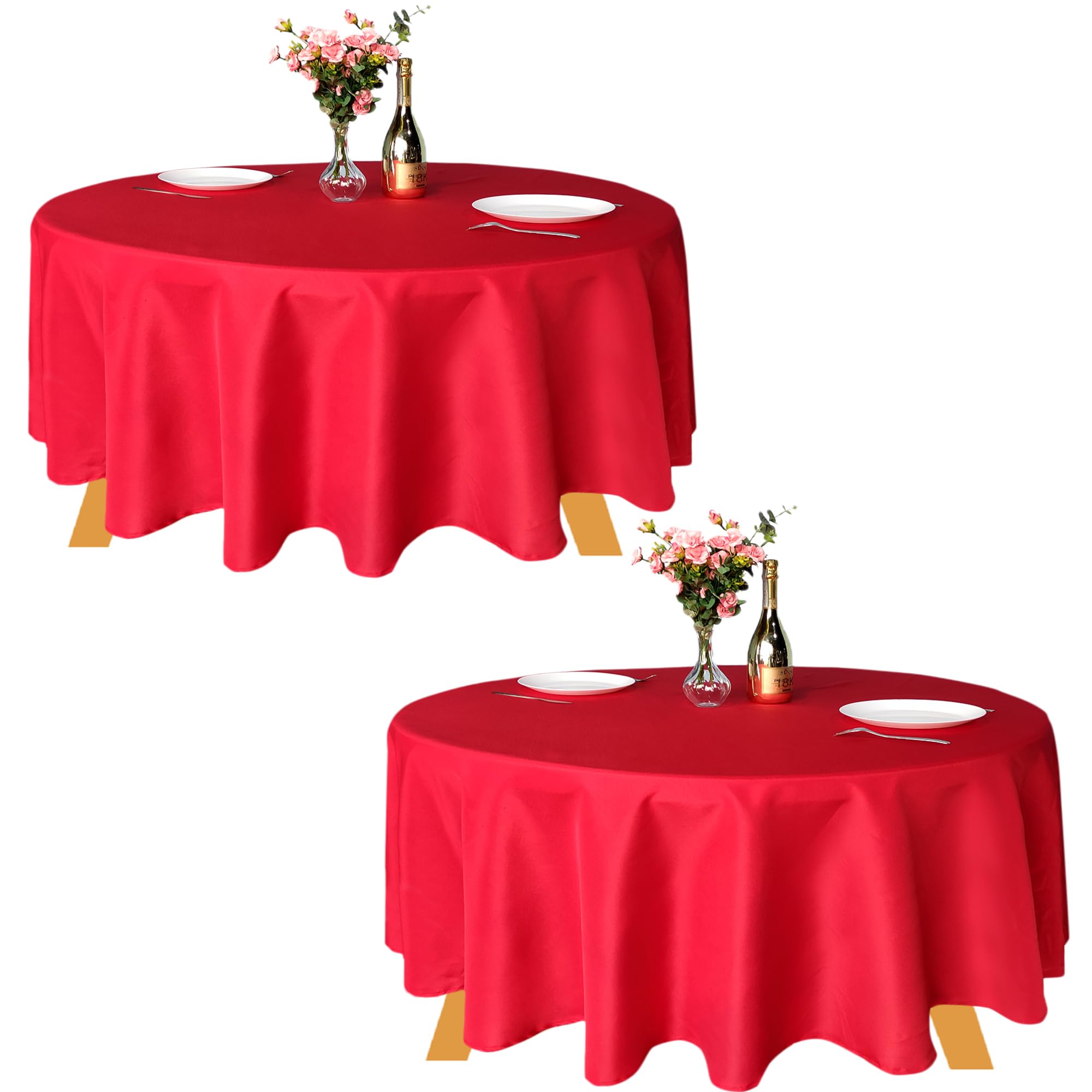 Trimming Shop 90" Red Linen Polyester Tablecloth - Pack of 2