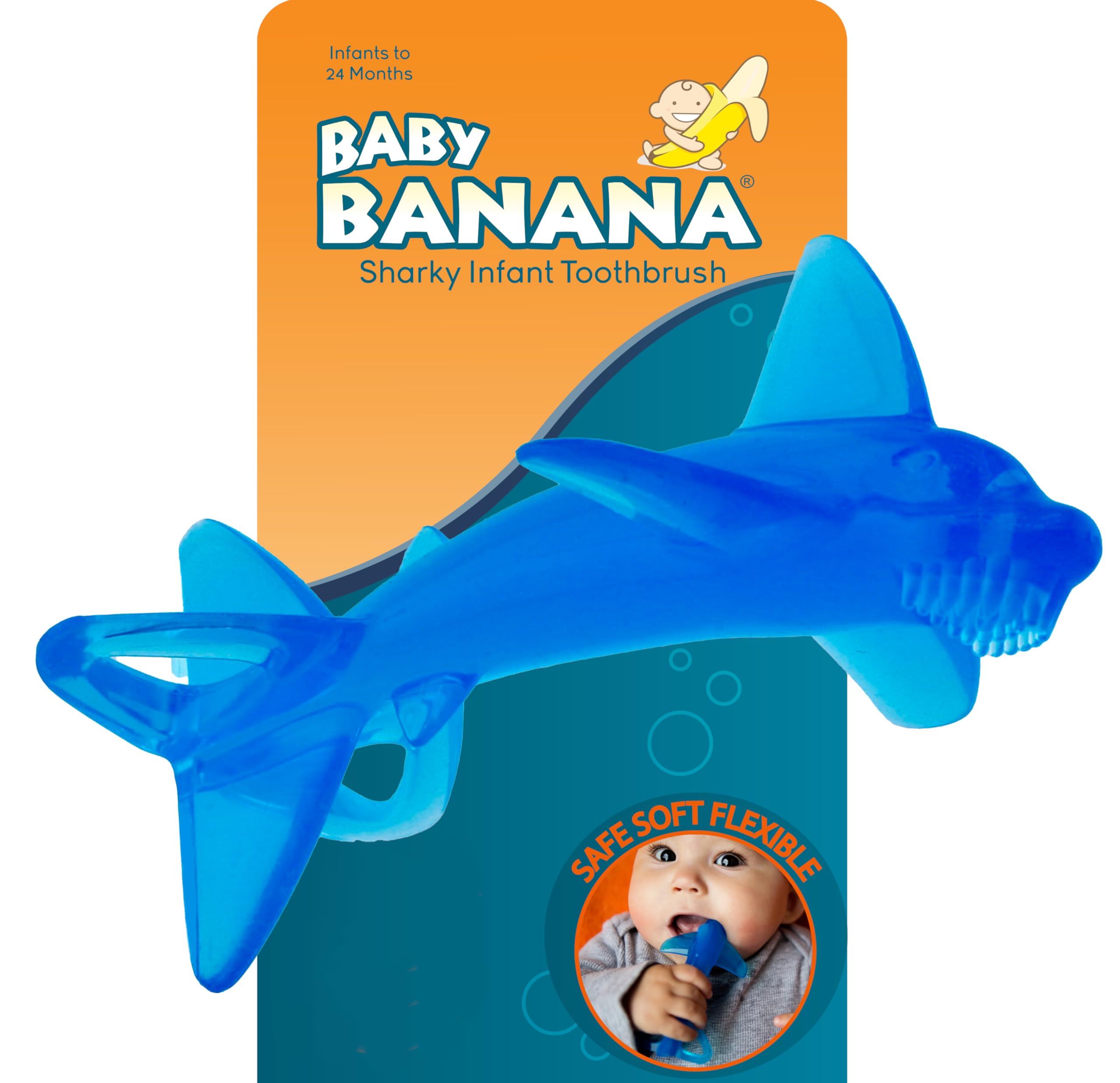 Baby Banana Shark Training Toothbrush, Bendable Food-Grade Silcone, Butter-Solft Brisles for Gums and First Teeth, Family-Owned Business