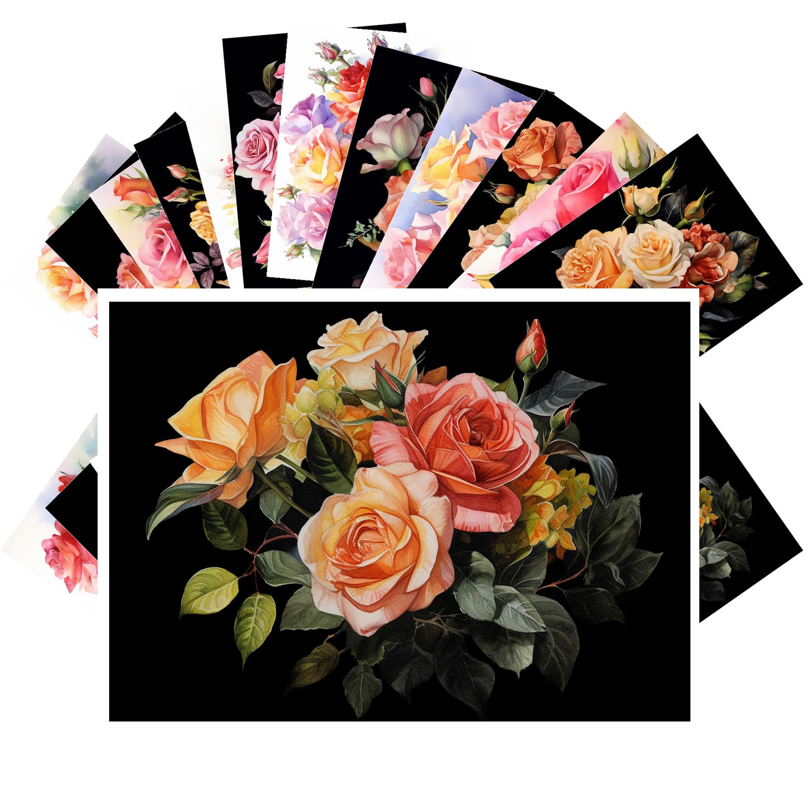 PIXILUV Whispers of Spring: A Charming Collection of Watercolor Rose Postcards, Perfect for Sharing Warm Wishes and Blossoming Affections