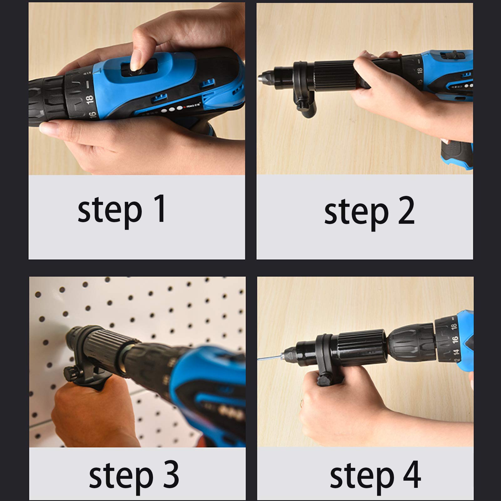 AolKee Remachadora Eléctrica Con Adaptador Para Taladro - Kit de Pistola Remachadora Para Taladros Eléctricos Inalámbricos