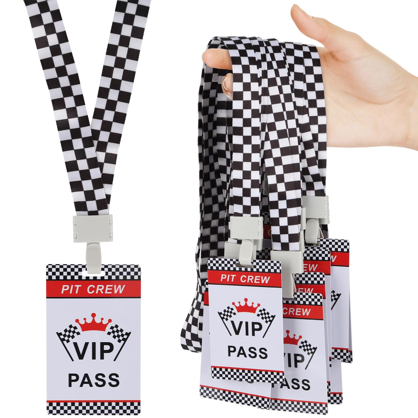 30 Sets Racing VIP Pass Cards with Checkered Racing Lanyards VIP Passes with Lanyard Suitable for VIP Racing Themed Party Decorations Birthday Party