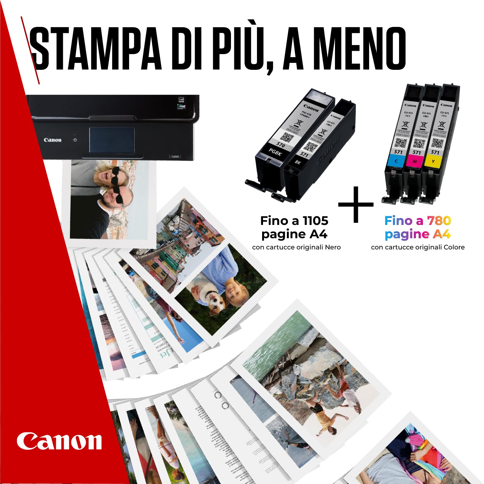 Canon Cartuccia 5 Cartucce per Stampante Originali PGI-570/BK CLI-571 BK C M Y PGBK (1 x Nero, 1 x Ciano, 1 x Magenta, 1 x Giallo, 1 x Nero a Pigmenti)