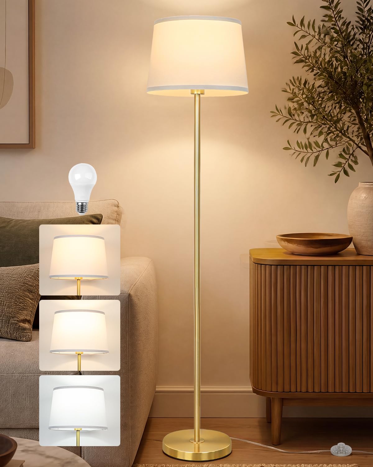 JUNNAI Floor Lamps for Living Room -Gold Modern Standing Lamp