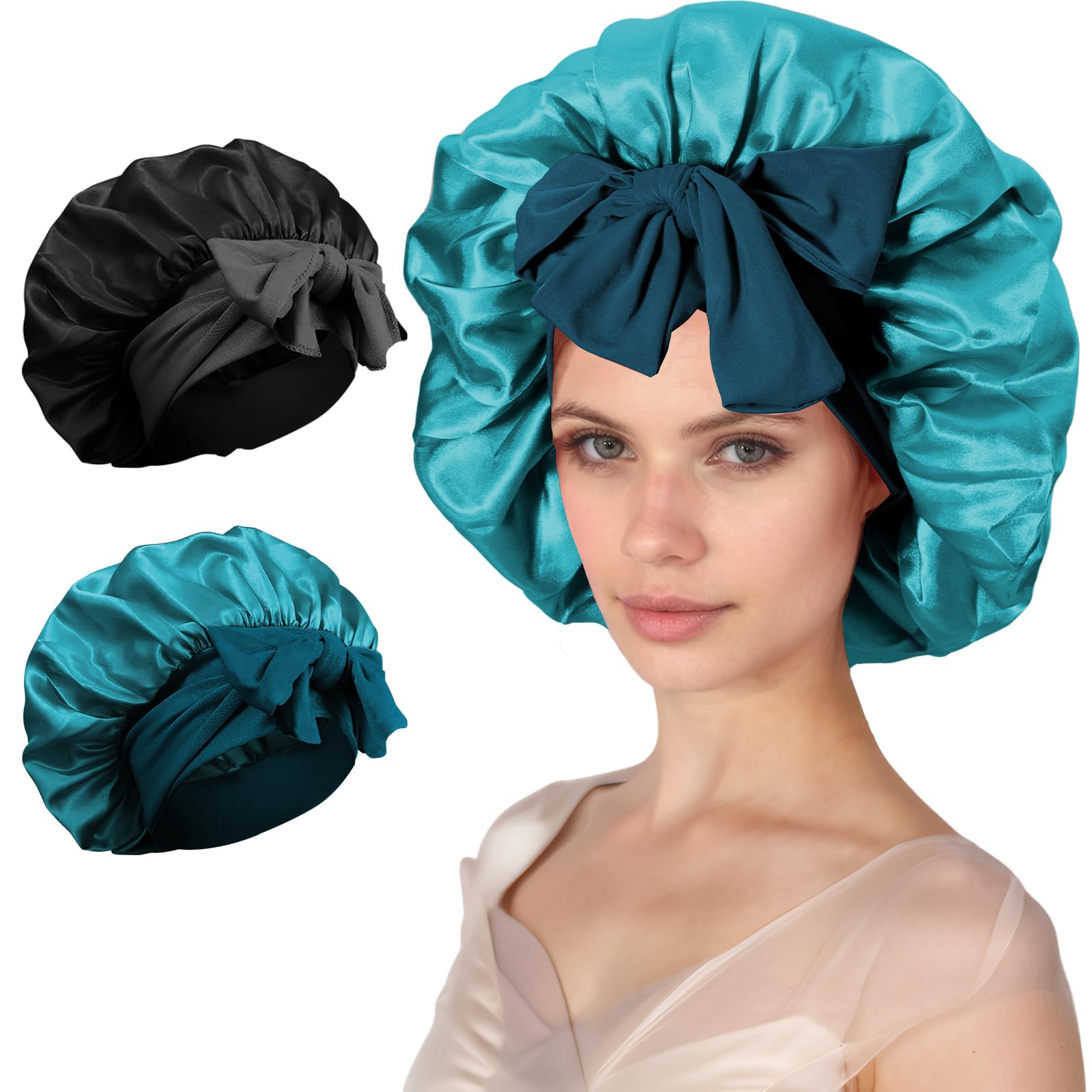 2PCS Silk Satin Hair Bonnet for Sleeping