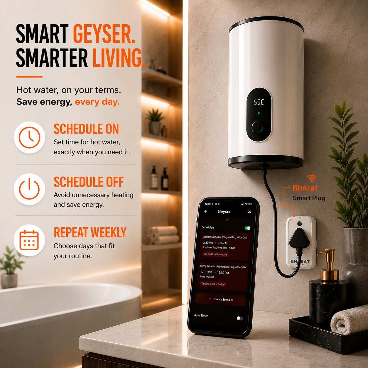 Bharat Smart Plug 16A Heavy Duty | WiFi Alexa Enabled Smart Plug for AC, Geyser, Heater | Energy Monitoring, Timer, Remote Control | No Hub Required | Made in India | Universal Socket — Amazon image 5