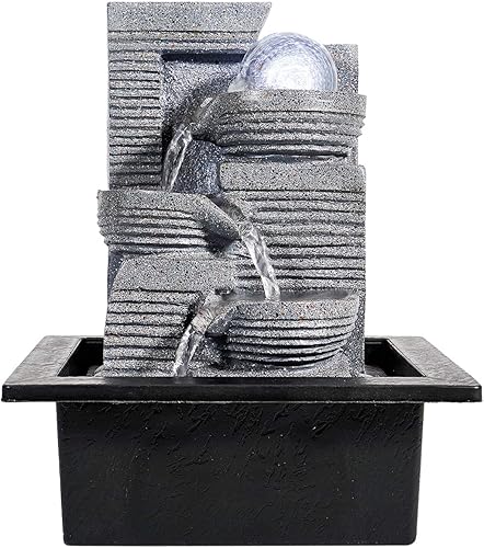 Miniatura 12 de WICHEMI - Fuentes de mesa de agua interior con bola rodante LED, fuente de agua Feng Shui Zen de meditación para escritorio, cascadas de agua