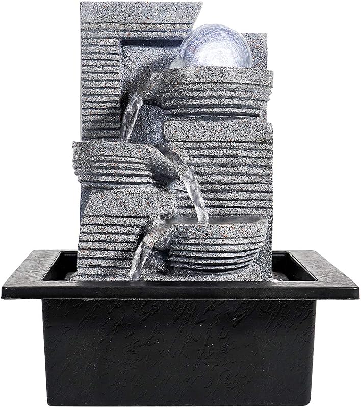 WICHEMI Indoor Water Fountain Tabletop Fountain with LED Crystal Ball | Relaxing Water Feature, Waterfall Fountain, Soothing Sound, Stress Relief, For Home Office Bedroom Decor, 8.3"x6.9"x10"