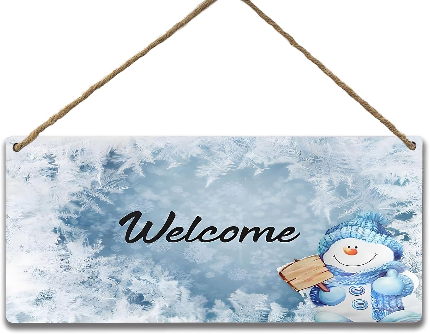 Pibonto Women's Wall Art Blue Snowman Welcome Sign Snowman Christmas Decorations Winter Decorations For Home Wooden Signs Hanging Wall Plaque Christmas Signs For Home Restaurant Bar Cafe Office Outdoor Decor 5X10 Inch