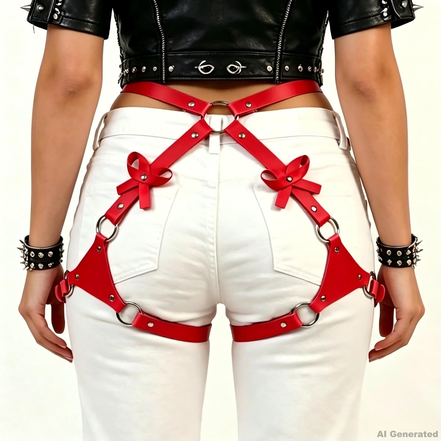 Punk Gothic Faux Leather Thigh Straps & Adjustable Body Harness Belt - Women's Rave Concert Halloween Nightclub Accs