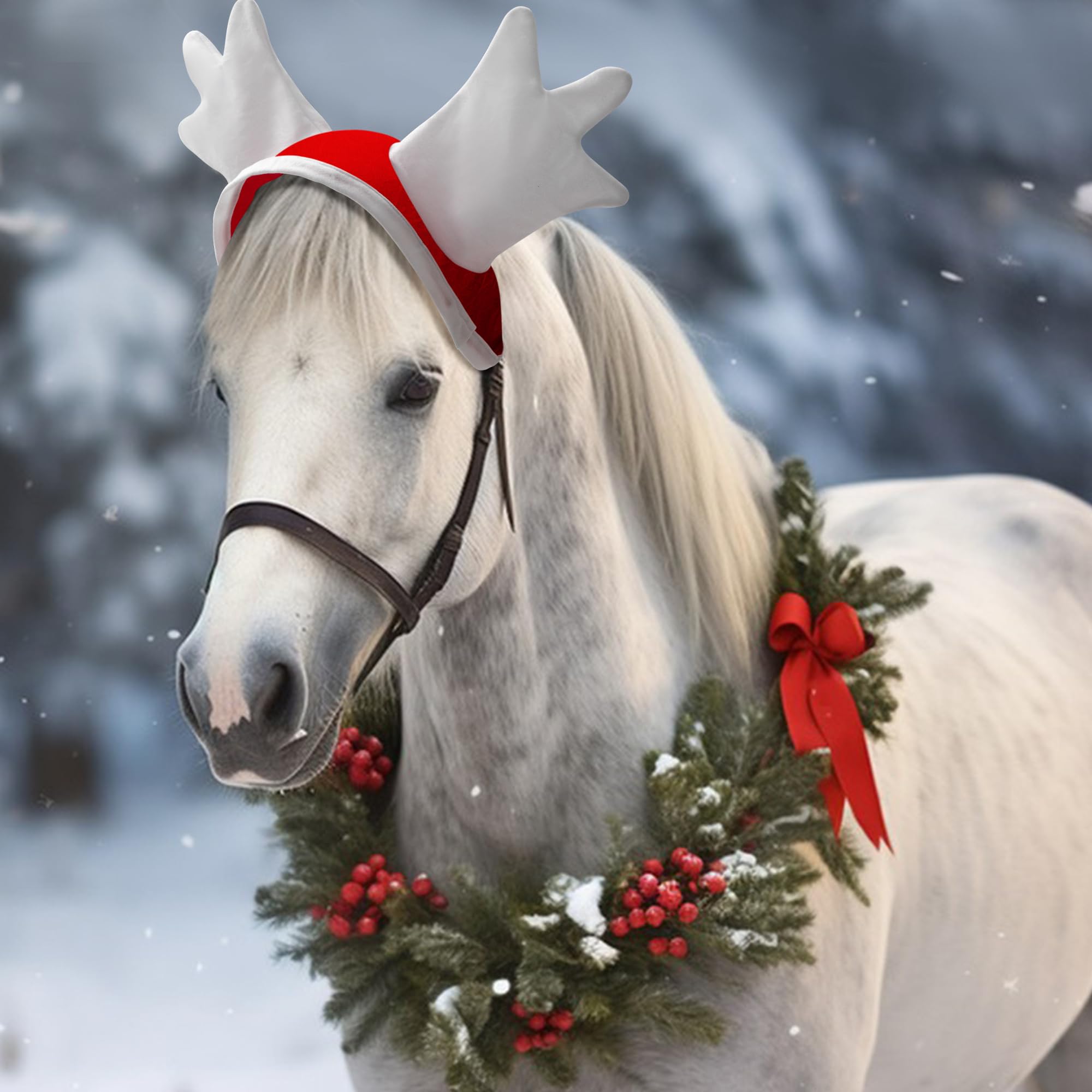 5 unidades/6 disfraces de Navidad de caballo, envoltura de terciopelo para piernas de caballo, sombrero de Snata, almohadilla de sillín para suministros de fiesta de vacaciones