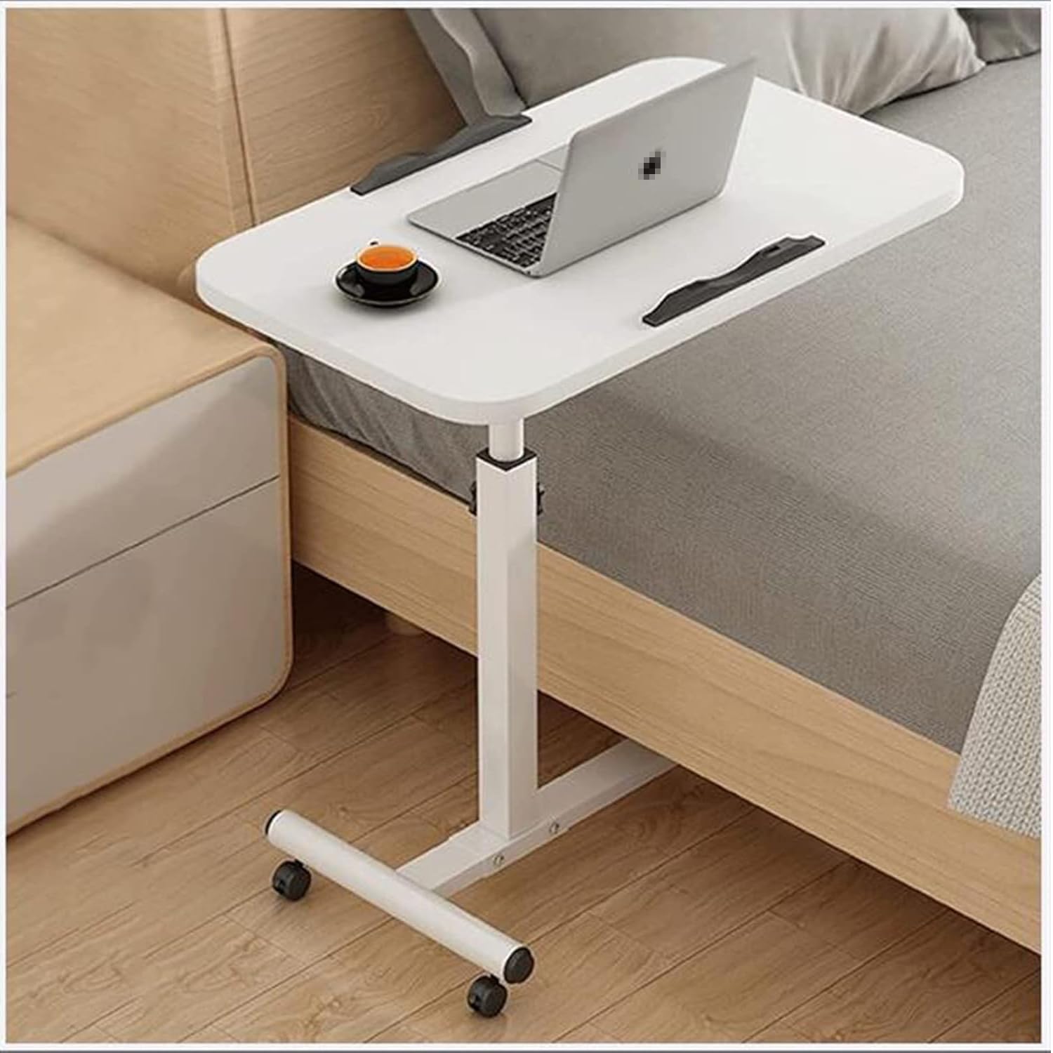 Altura Mesa de Overbed ajustable con ruedas bloqueables, inclinación de escritorio 65-95cm, bandeja de noche portátil para ordenador portátil, oficina en casa, recuperación hospitalaria, diseño ergonó