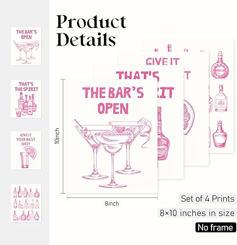 Miniatura 2 de Locomiss Pósteres artísticos de pared de barra rosa, impresión artística de pared retro con alcohol Martini para el hogar, bar, carrito, sala de