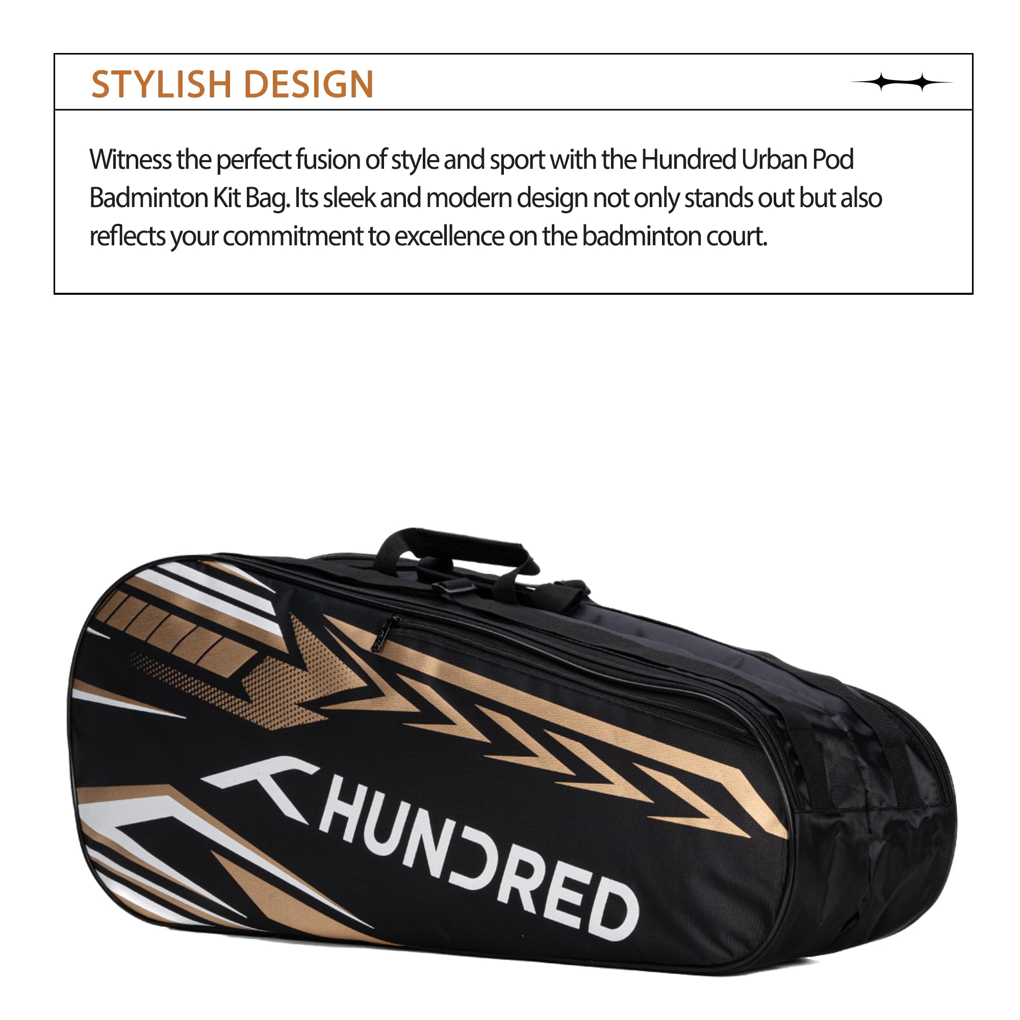 HUNDRED Urban Pod Badminton Kit-Bag | 3 Spacious Compartments | Double Zipper Closure