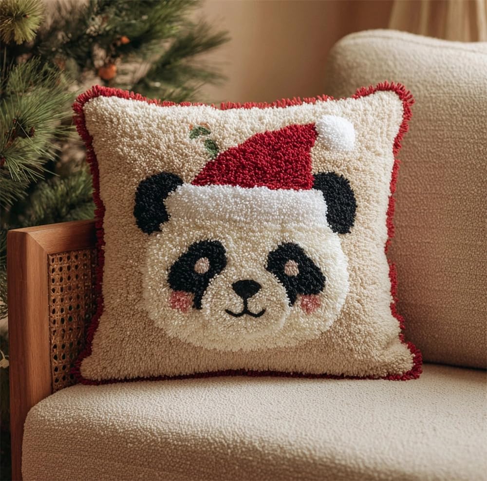 FWRTYCB Latch Hook Kits for Adults,Christmas Panda Pillow Sofa Cushion