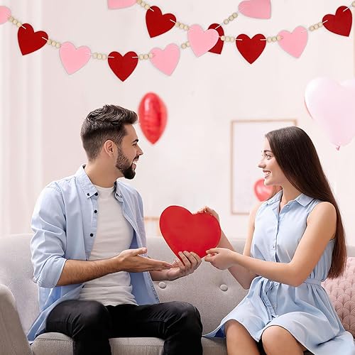Miniatura 6 de Guirnalda de decoración del día de San Valentín, 2 paquetes de pancartas de decoración del día de San Valentín con cuentas de madera de corazón de