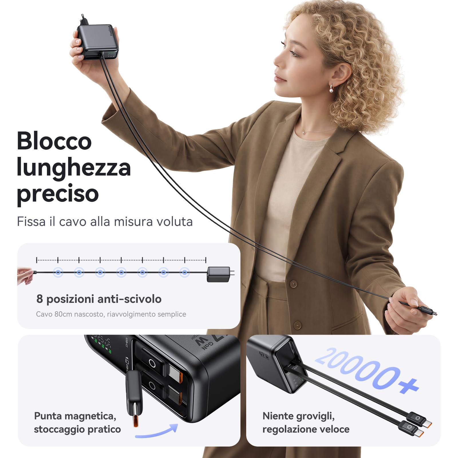 Mcdodo Caricatore USB-C 67W GaN con 2 Cavi USB-C Retrattili Integrati, Display Digitale LED, Alimentatore USB-C a 3 Porte con Ricarica Rapida per MacBook Air/Pro, iPhone 17/16/15, Galaxy, iPad