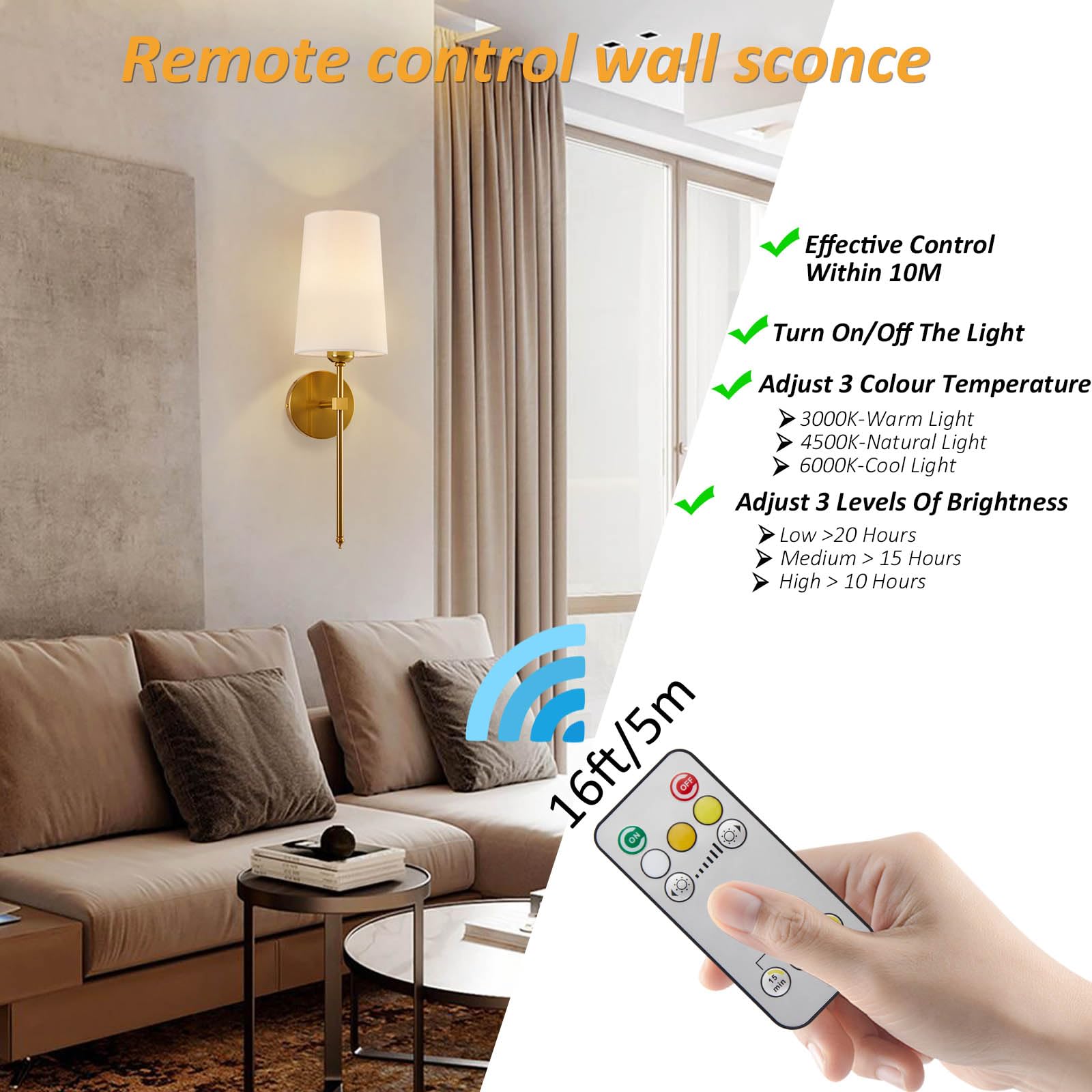 CCKZQYR Battery Operated Wall Sconces, Wall Sconces Sets of 2, Rechargeable Wall Lights, with Remote Control Dimmable Detachable Bulb, Suitable for Bedroom Living Room Corridor Kitchen