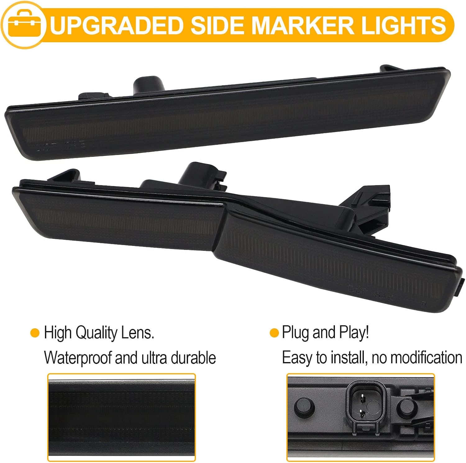 R&F Auto 4 PCS LED Side Marker Lights Replacement for 2018-2023 Challenger SRT Hellcat, R/T Scat Pack Widebody for Redeye Super Stock Jailbreak Demon Sidemarker Turn Signal Lamps Smoked Lens