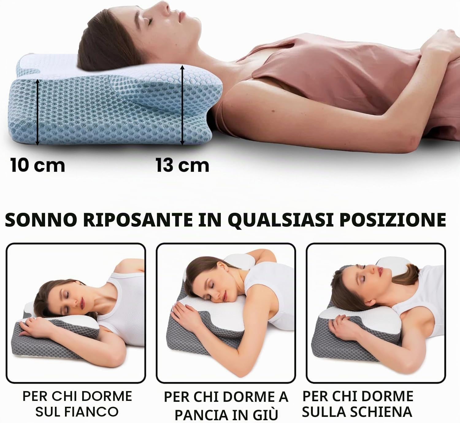 Cuscino in memory foam,Cuscino cervicale ergonomico, Cuscino Ergonomico Ortopedico per il Supporto del Collo per Chi Dorme sul Fianco, Sulla Schiena e Sullo Stomaco(62x41x10/8cm) (Stile 2)