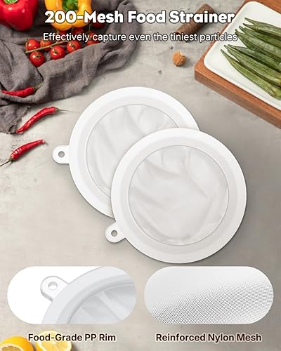 Miniatura 3 de Pawfly Paquete de 4 filtros de alimentos de malla de 200 unidades, colador de malla ultrafina de 5 pulgadas, tamiz de malla de nailon fino, colador