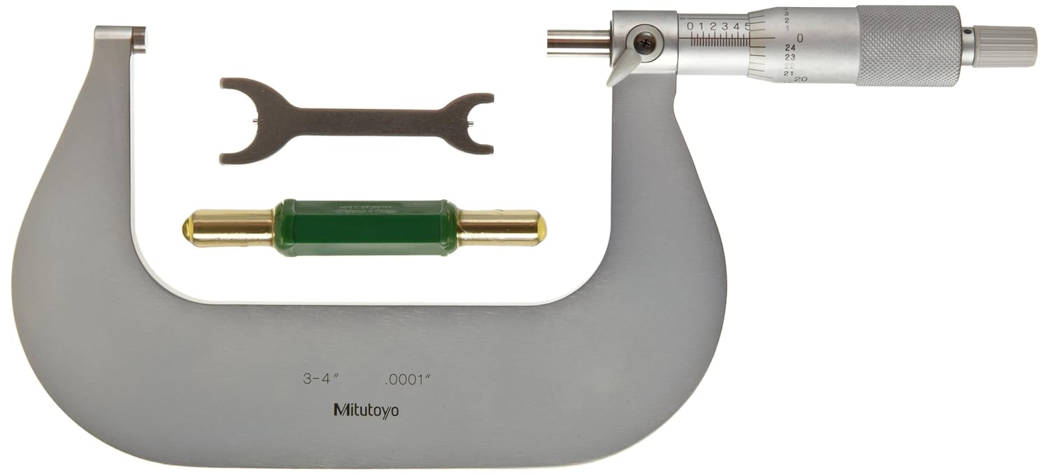 Mitutoyo 101-120 Outside Micrometer, Satin-chrome Finish, Ratchet Stop, 3-4" Range, 0.0001" Graduation, +/-0.00015" Accuracy