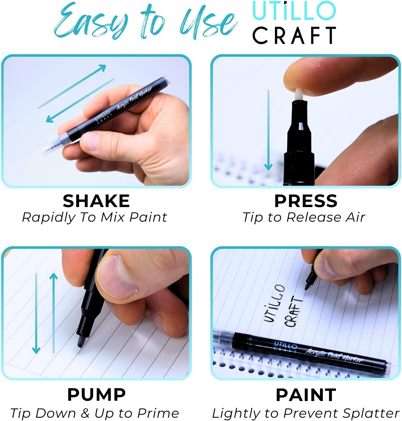 Utillo Craft White Paint Pen (8-Pack) Medium Liquid White Out Pen | Paint Markers for Metal, Fabric, Wood, Glass, Paper, Plastic, Rock, Leather | Bold Color Permanent White Acrylic Paint Pen 2-3mm