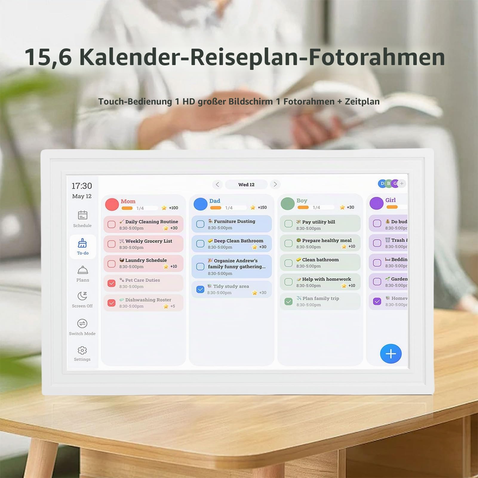 Elprico 15,6 Zoll Digitaler Kalender, Elektronischer Wandkalender mit Touchscreen, Digitaler Fotorahmen für Familienpläne und Fotos (reines Weiß)