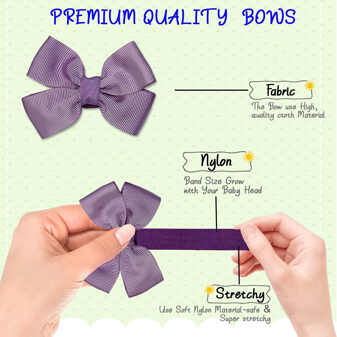 STYLEDOSE 10pc Grosgrain Ribbon Lace Head Band For Girls, Hairbands, Ribbon Boutique, Elastic Bow Bowknot for Kids Girls Infant Toddler (Bow Desgin-1) 1