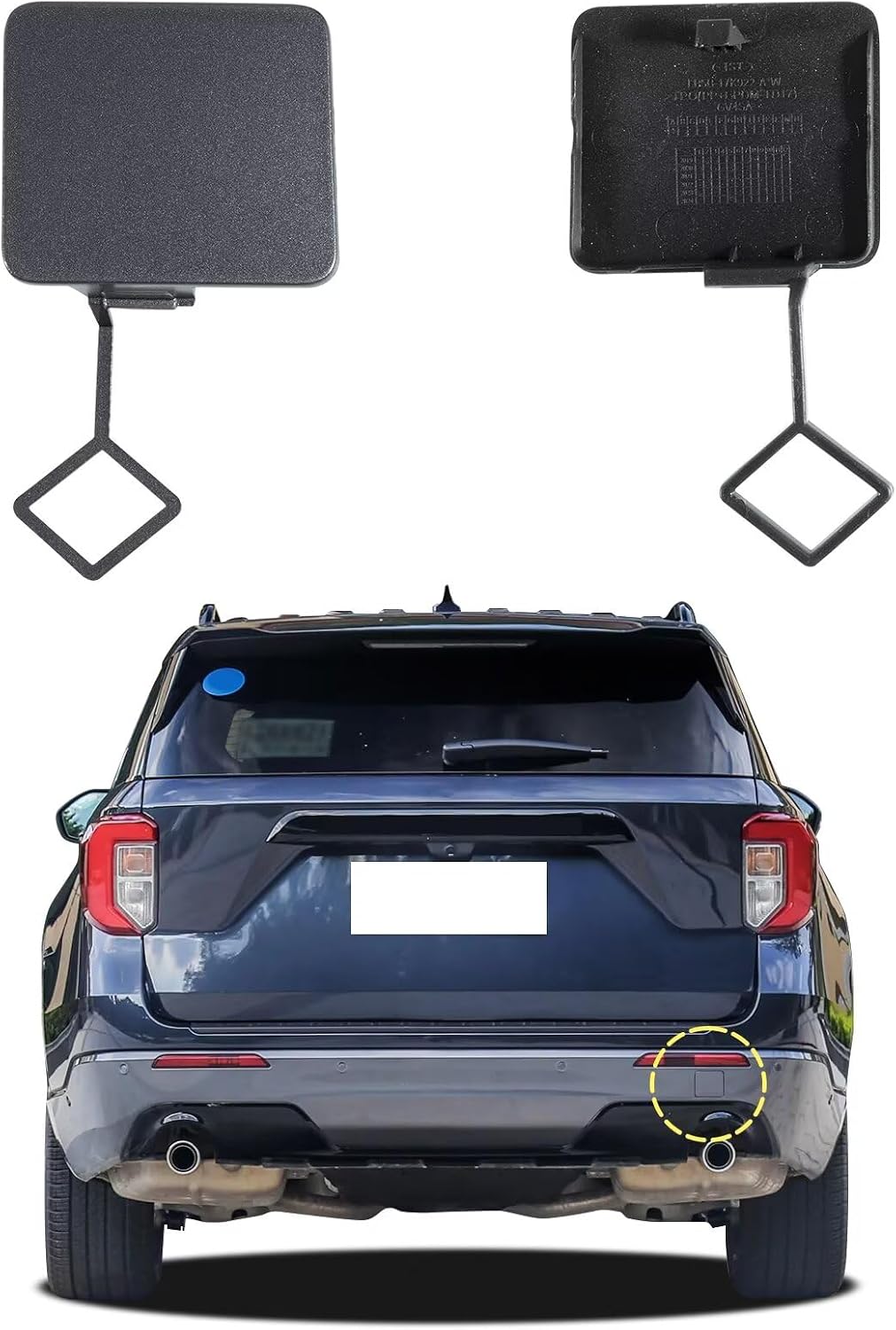 Car Rear Bumper Tow Hook Cover Compatible with Ford Explorer 2020 2021 2022 2023 74253KX LB5Z17K922AA LB5Z-17K922-AA Small Lid Towing Eye Cap Unpainted Right Passenger Side