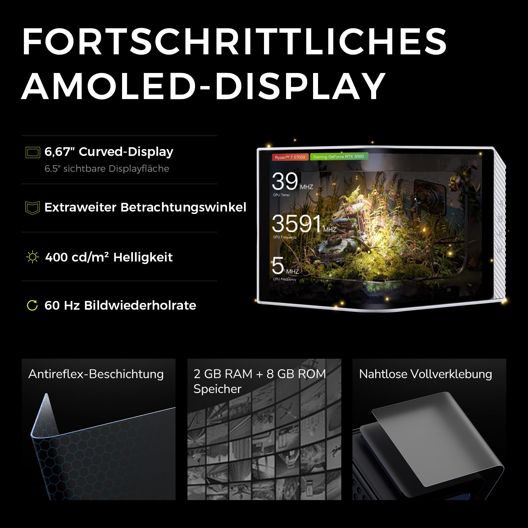 TRYX Panorama ARGB 360 Weiß | 360mm AIO Wasserkühlung - 6,5'' Curved AMOLED Display mit 3D-Anamorphic-Effekt – 320 W TDP – Magnetische RGB-Lüfter - CPU-Kühler für LGA 1851/1700/1200/115X & AM5/AM4