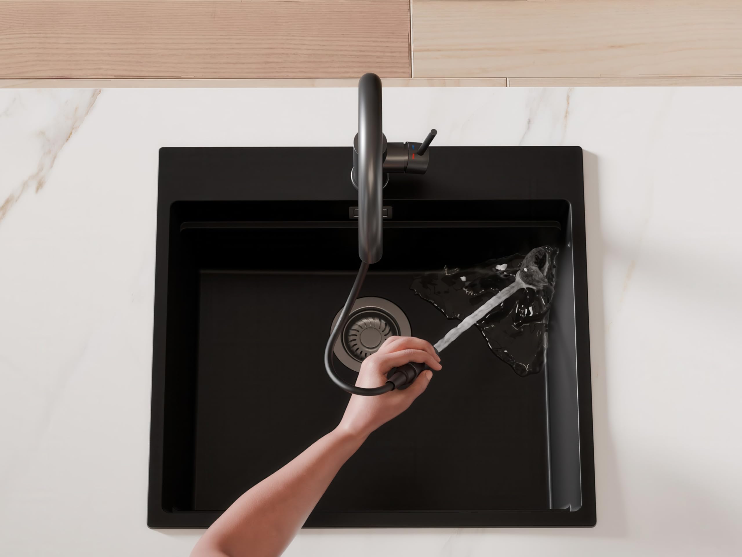 PRIMAGRAN Grifo de cocina 9010 con dos tipos de chorro, Grifo de alta presión, Grifo de fregadero giratorio 360° con caño extraíble.