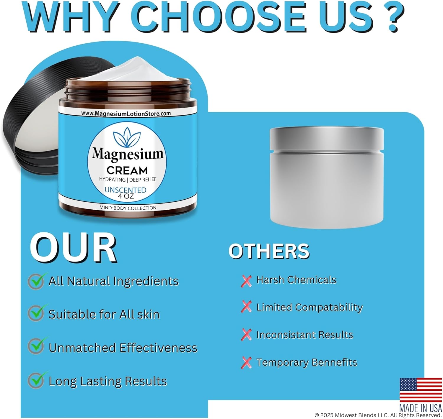 Unscented Magnesium Lotion, Topical Magnesium Cream for Sleep, Leg Cramps & Pain, Muscle Relaxation, Calm, Moisturizing Supplement with Coconut Oil, Shea Butter