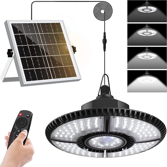 DIHOOM Solar Pendant Lights, Remote Control Solar Lights Indoor with 136 LED 1000LM Solar Powered Shed Light, IP65 Waterproof for Outdoor Indoor Home Yard Barn Gazebo Patio Porch