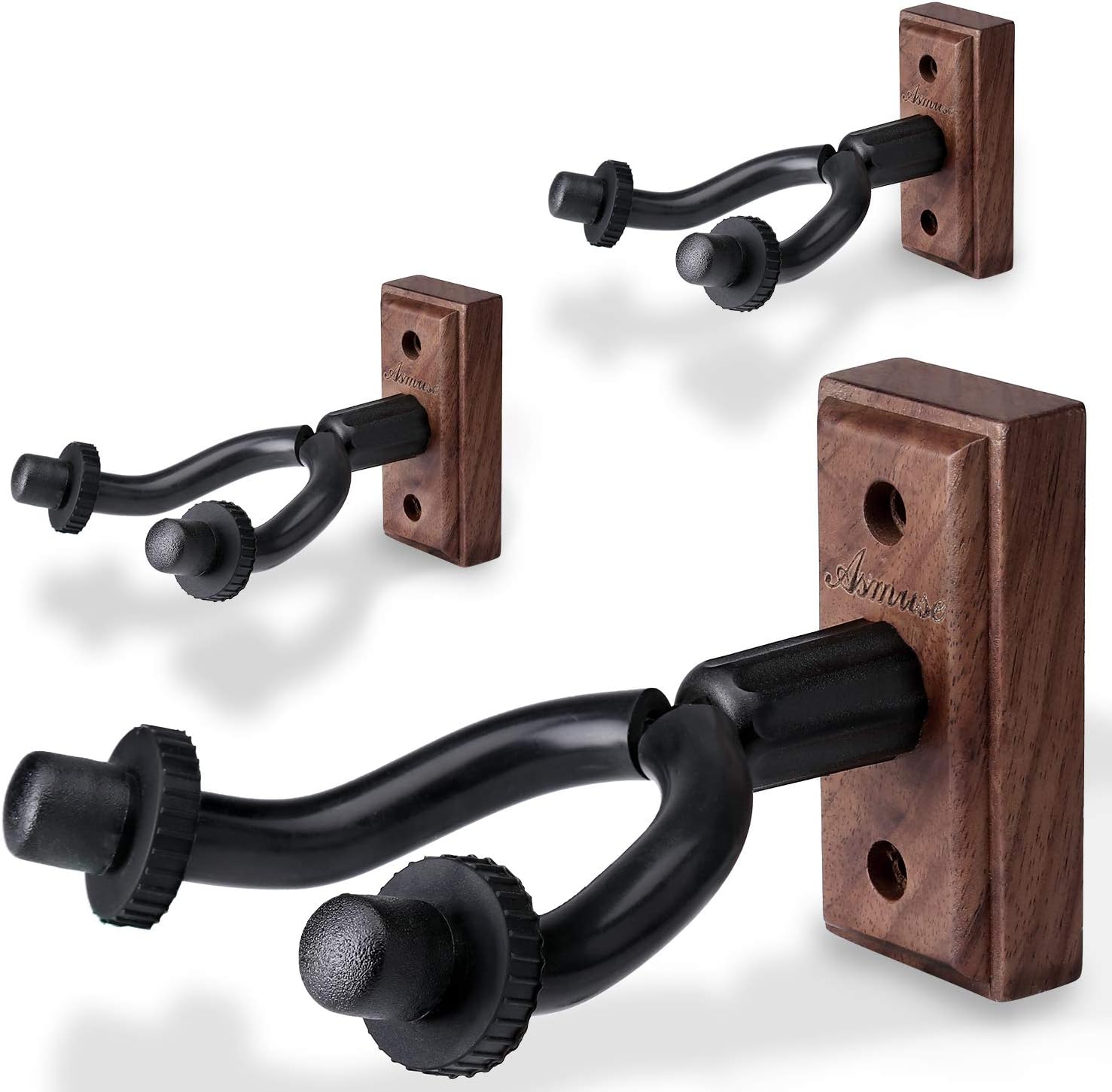 3 Packs Guitar Hanger Real Hardwood Black Walnut Wall Mount Holder for Acoustic Electric Guitar Bass Folk Ukulele Violin Mandolin Banjo 3 Packs (Black Walnut)