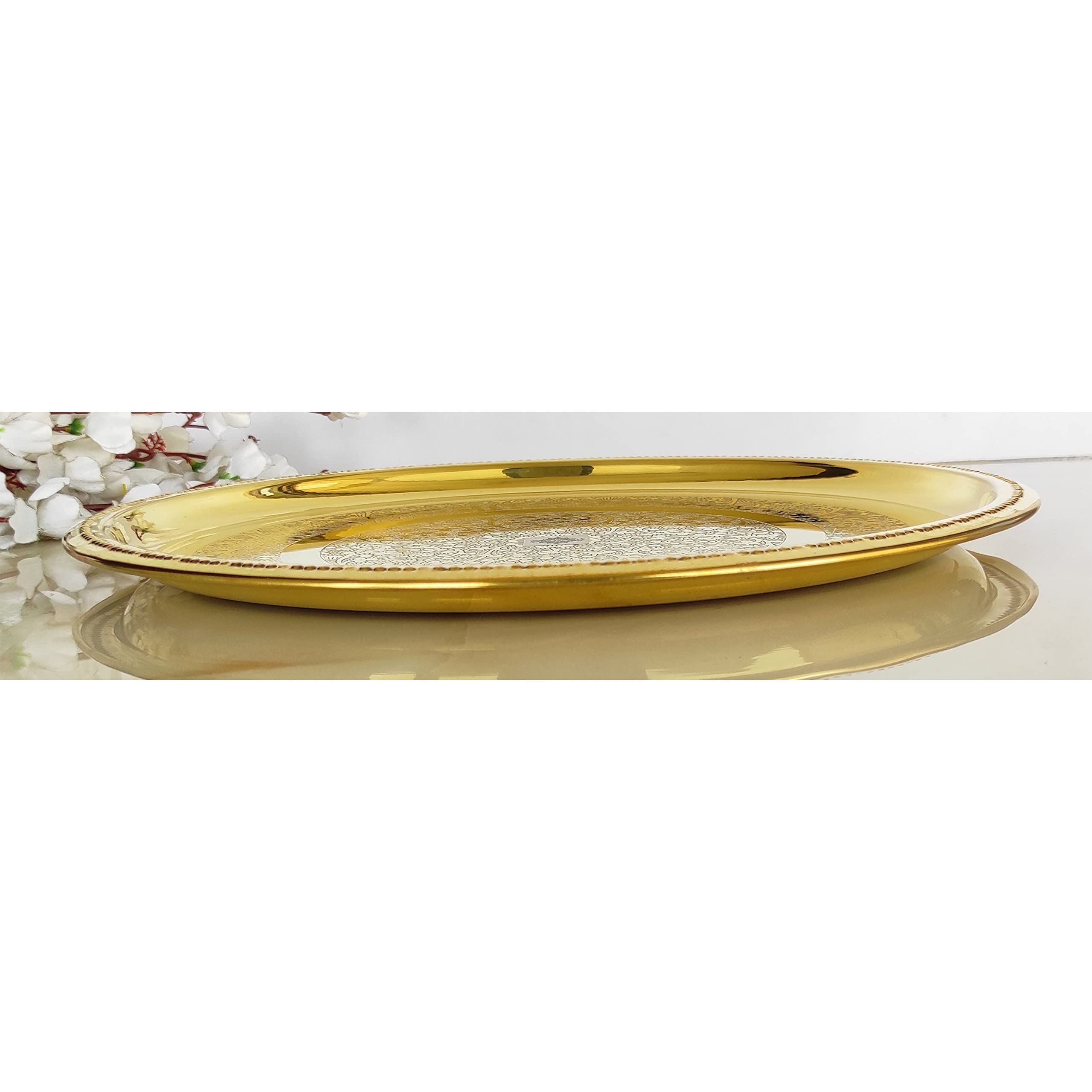 Brass Floral Thali Plate - Indian Art Villa -4
