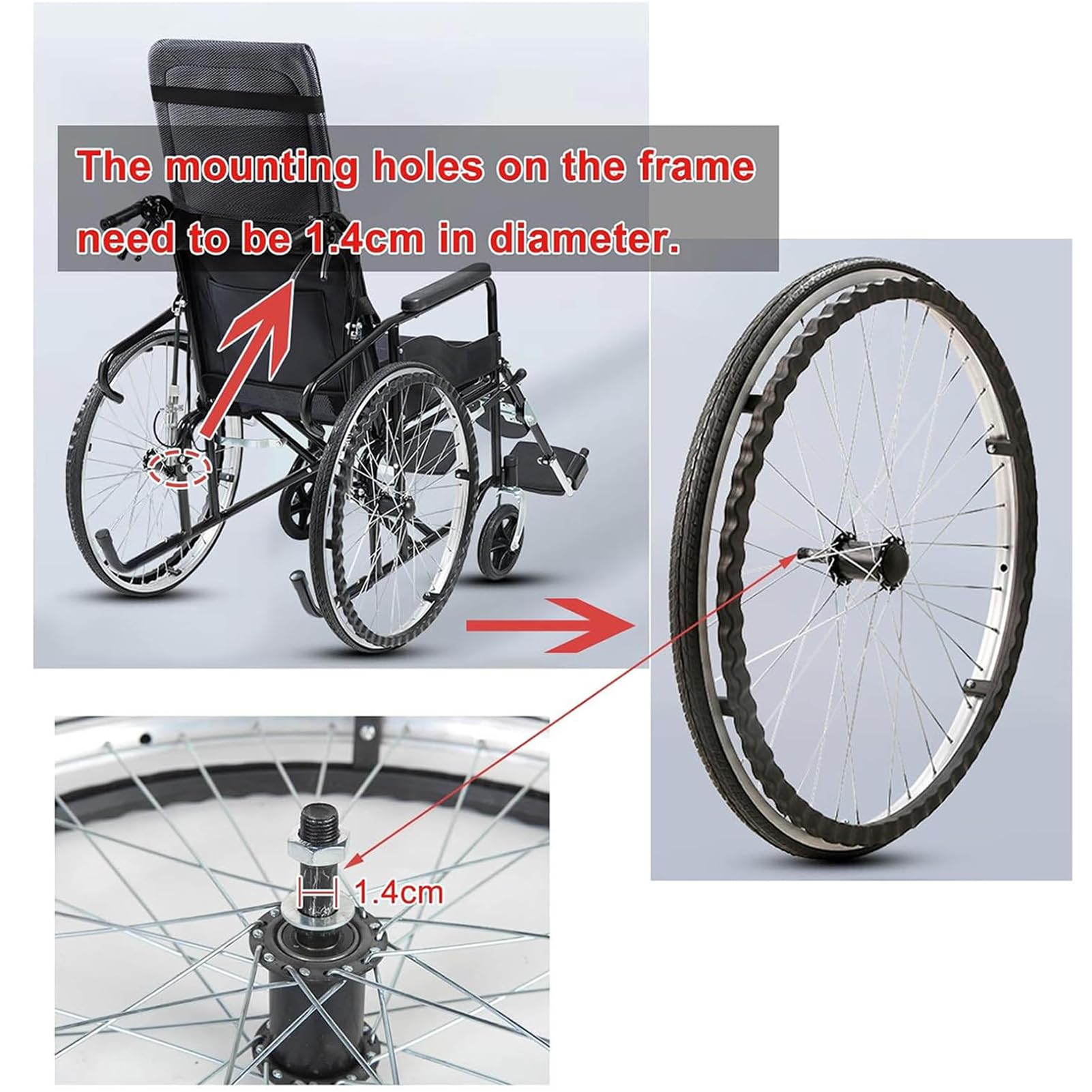 Rollstuhlräder Ersatz Hinten 24 Zoll 2Er-Set Pannensicher Solider Rollstuhl Hinterrad Ersatzteile Für Rollstühle Hinterrad rutschfest Verschleißfest Solide Rollstuhlreifen