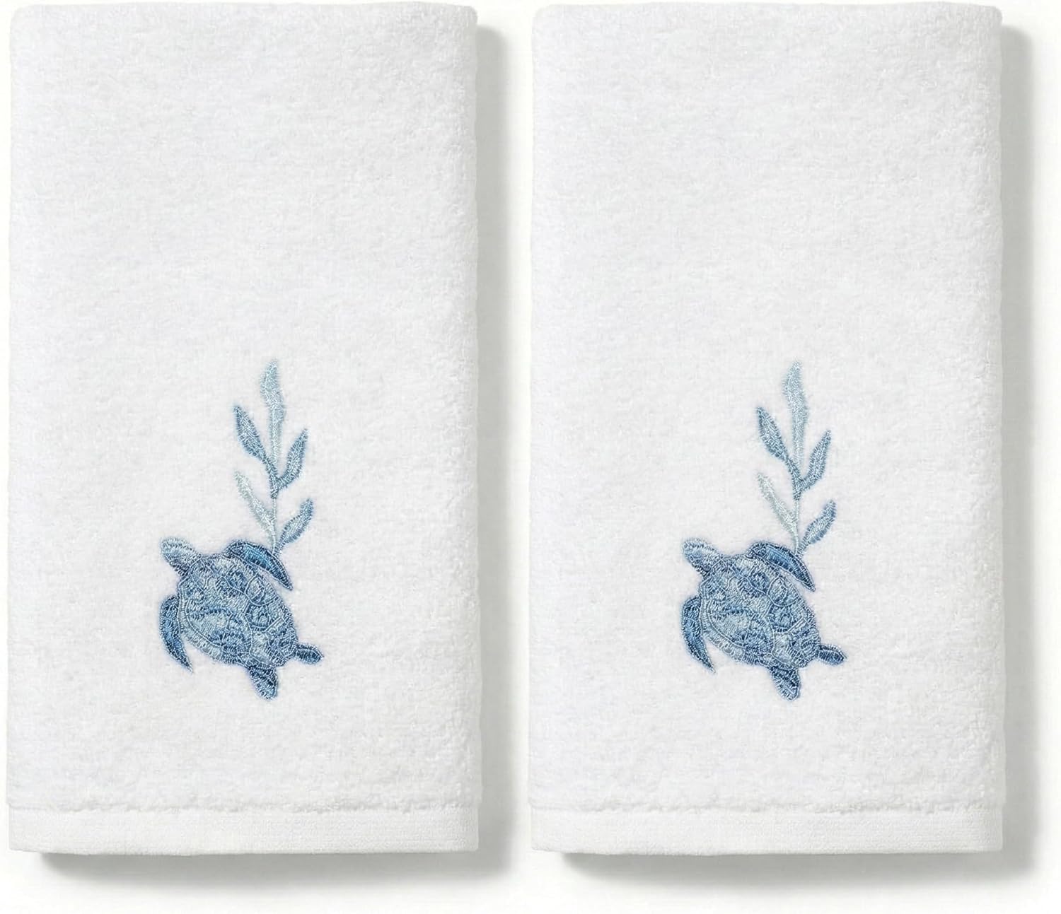Avanti Linens – Fingertip Towel Set, 100% Cotton Velour Bathroom Towels with Embroidered Sea Turtles & Absorbent Terry Reverse, Coastal Home Decor, Set of 2 (Caicos Collection)