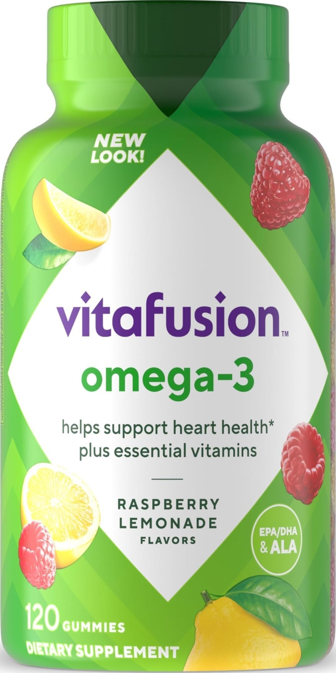 Vitafusion Omega 3 Gummies | 120 Adult Gummy Vitamins | EPA, DHA & ALA | for Women & Men Daily Support | Yummy Raspberry Lemonade Flavor | Gluten Free Supplement